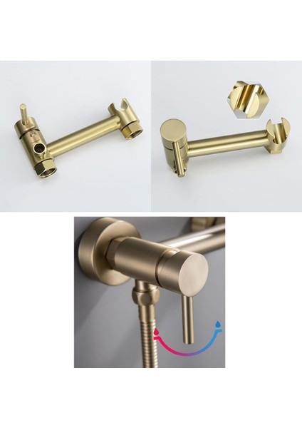 Banyo Tuvalet Bide Basınçlı Püskürtücü Taharet Musluğu Çift Su Girişli Mat Gold Ithal 7 Yıl Garanti