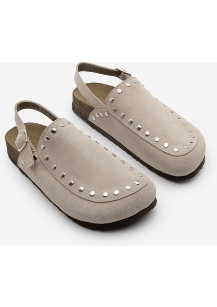 Kadın Hakiki Deri Eva Taban Önü Kapalı Zımbalı Günlük Sandalet Bolve Bej indirimleri