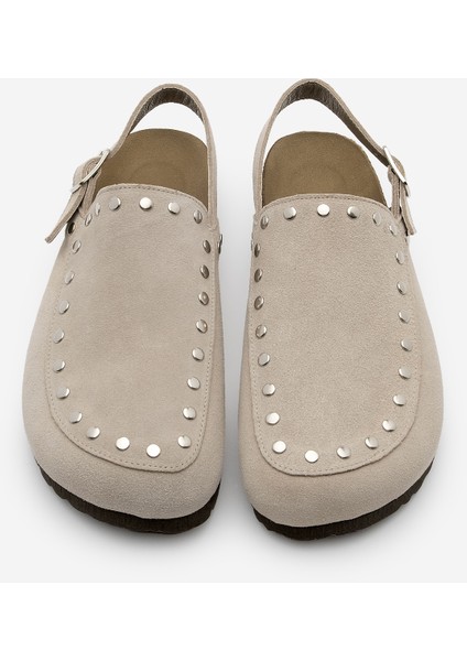 Kadın Hakiki Deri Eva Taban Önü Kapalı Zımbalı Günlük Sandalet Bolve Bej