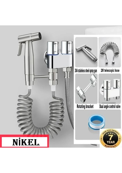 Banyo Bide Basınçlı Püskürtücü Taharet Musluğu Klozet Hortumu Nikel Renk Ithal 7 Yıl Garantili
