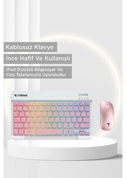 Tmk-09 Pembe Şarj Edilebilir Rgb Işıklı Kablosuz Klavye Mouse Seti modelleri