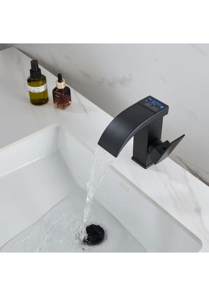 Akıllı Dijital Sıcaklık LED Ekran Banyo Lavabo Bataryası Ithal Mat Siyah 7 Yıl Garantili fiyatları