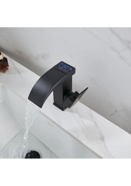 Akıllı Dijital Sıcaklık LED Ekran Banyo Lavabo Bataryası Ithal Mat Siyah 7 Yıl Garantili fırsatları