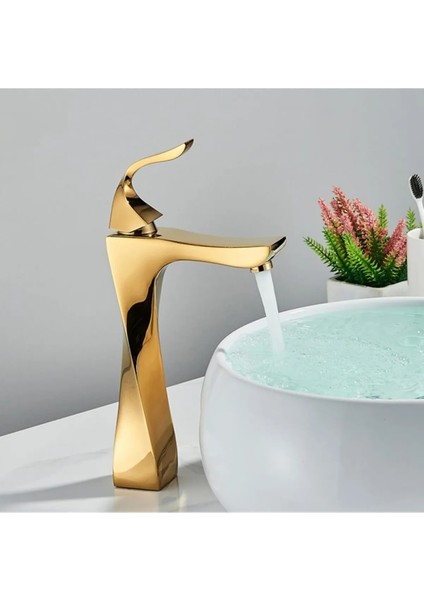 Banyo Çanak Lavabo Bataryası Altın Dore Gold Renk Yeni Kıvrımlı Model 7 Yıl Garantili Ithal
