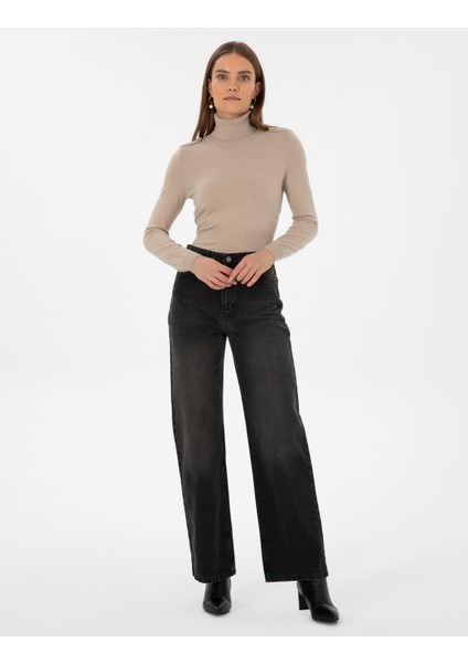 Kadın Siyah Loose Fit Jean Pantolon 50314123-VR046