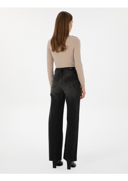 Kadın Siyah Loose Fit Jean Pantolon 50314123-VR046 fırsatları