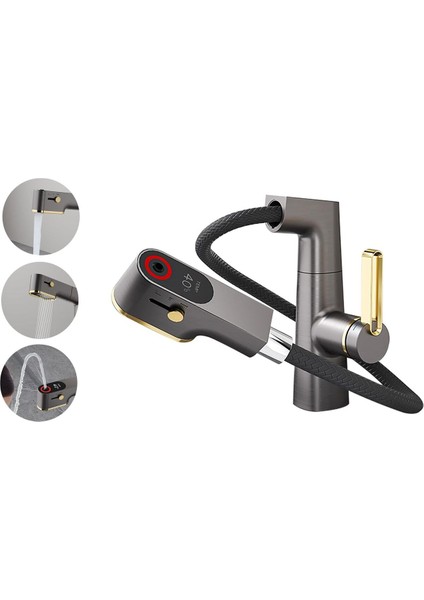 Akıllı Dijital Sıcaklık LED Ekran Banyo Lavabo Bataryası Asansörlü 4 Fonksiyonlu Ithal 7 Yıl Garanti modelleri