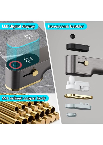 Akıllı Dijital Sıcaklık LED Ekran Banyo Lavabo Bataryası Asansörlü 4 Fonksiyonlu Ithal 7 Yıl Garanti fırsatları