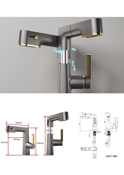 Akıllı Dijital Sıcaklık LED Ekran Banyo Lavabo Bataryası Asansörlü 4 Fonksiyonlu Ithal 7 Yıl Garanti indirimleri