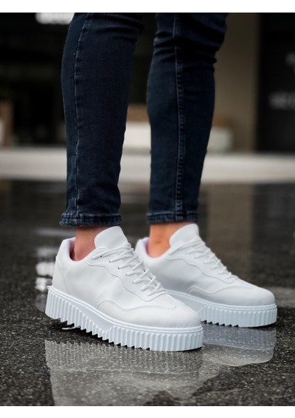 ET0802 Beyaz Yüksek Taban Erkek Günlük Ayakkabı