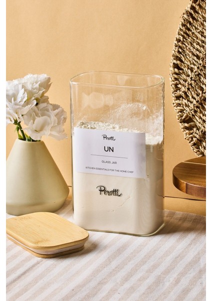 Peter Bambu Kapak Borosilikat Dikdörtgen Cam Kavanoz 1500 ml 8X12X20 cm 4 Adet Etiketli fiyatları