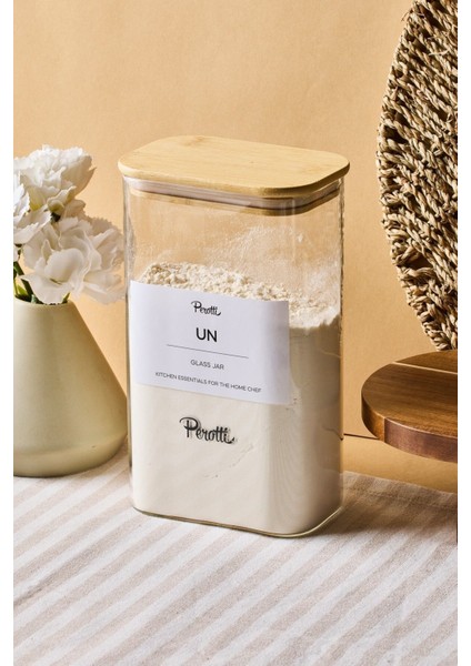 Peter Bambu Kapak Borosilikat Dikdörtgen Cam Kavanoz 1500 ml 8X12X20 cm 4 Adet Etiketli modelleri