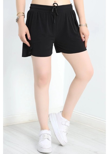 Kadın Beli Bağcıklı Yanlardan Yırtmaç Detaylı Çift Katmanlı Dökümlü Hafif Sandy Kumaş Tayt Şort indirimleri