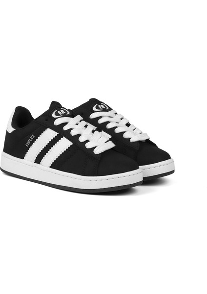 Unisex Siyah Beyaz-Beyaz Bağcıklı Rahat Sneaker Günlük Spor Ayakkabı