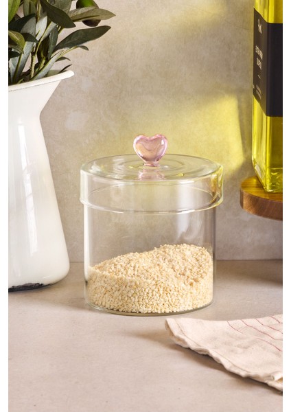 Hearts 600 ml Borosilikat Cam Kavanoz 10X10 cm