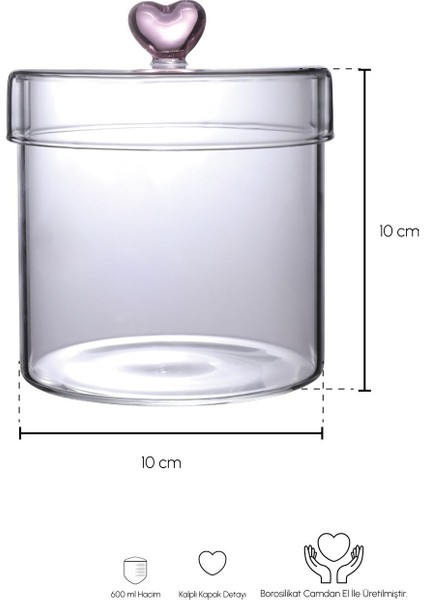 Hearts 600 ml Borosilikat Cam Kavanoz 10X10 cm fiyatları