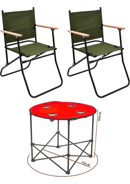 2 Adet 120 kg Kapasiteli Katlanır Kamp Sandalyesi ve Yuvarlak Kamp Masası-2-K-Y
