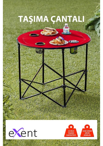 2 Adet 120 kg Kapasiteli Katlanır Kamp Sandalyesi ve Yuvarlak Kamp Masası-2-K-Y modelleri