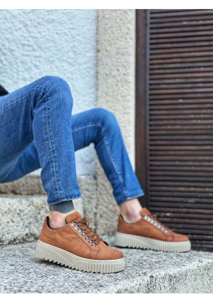 ET0505 Çengel Bağcıklı Taba Renk Yüksek Tabanlı Günlük Ayakkabı