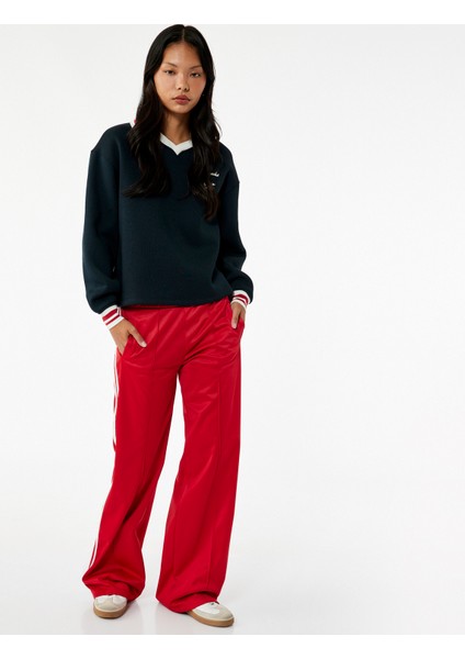 Nakış Detaylı Uzun Kollu Şardonlu Polo Yaka Oversize Sweatshirt fiyatları