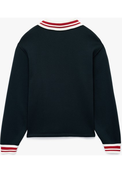 Nakış Detaylı Uzun Kollu Şardonlu Polo Yaka Oversize Sweatshirt fırsatları