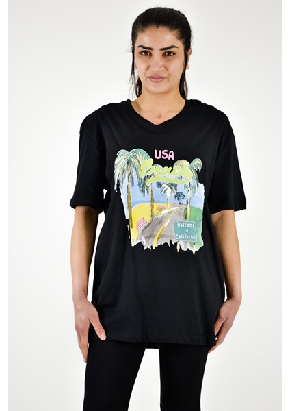 Sıfır Yaka Renkli Baskılı T-shirt modelleri