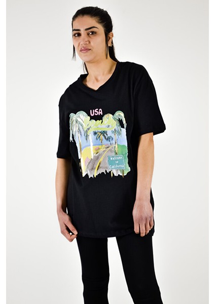 Sıfır Yaka Renkli Baskılı T-shirt fırsatları