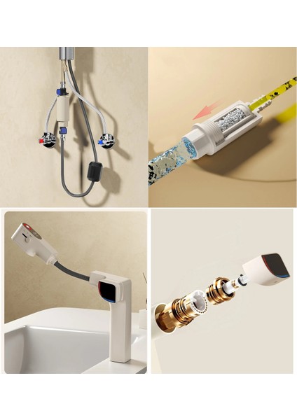 Akıllı Dijital Sıcaklık LED Ekran Banyo Lavabo Bataryası Krem Renk 4 Fonksiyonlu Ithal 7 Yıl Garanti modelleri