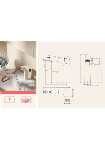 Akıllı Dijital Sıcaklık LED Ekran Banyo Lavabo Bataryası Krem Renk 4 Fonksiyonlu Ithal 7 Yıl Garanti fırsatları