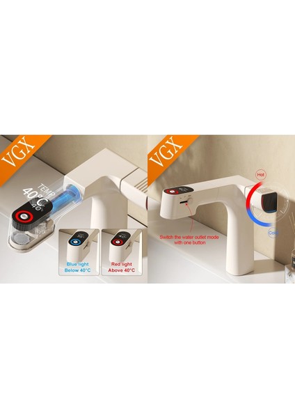 Akıllı Dijital Sıcaklık LED Ekran Banyo Lavabo Bataryası Krem Renk 4 Fonksiyonlu Ithal 7 Yıl Garanti indirimleri