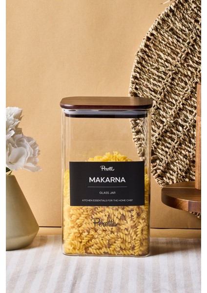 Peyton Akasya Kapak Borosilikat Dikdörtgen Cam Kavanoz 1500 ml 8X12X20 cm 4 Adet Etiketli