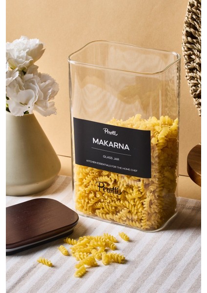 Peyton Akasya Kapak Borosilikat Dikdörtgen Cam Kavanoz 1500 ml 8X12X20 cm 4 Adet Etiketli modelleri