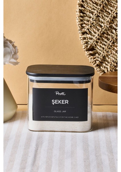 Porter Siyah Kapak Borosilikat Dikdörtgen Cam Kavanoz 800 ml 8X12X10 cm 4 Adet Etiketli