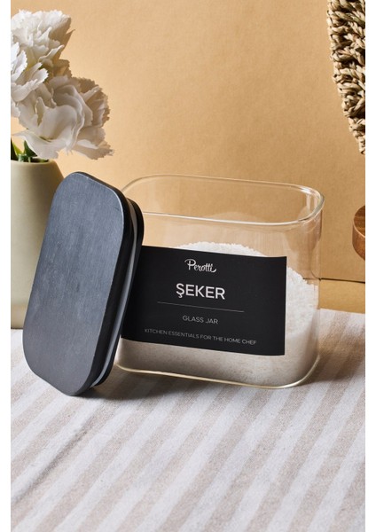 Porter Siyah Kapak Borosilikat Dikdörtgen Cam Kavanoz 800 ml 8X12X10 cm 4 Adet Etiketli fiyatları