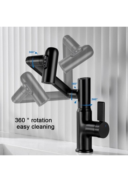 Akıllı Dijital Sıcaklık LED Ekran Banyo Lavabo Bataryası Katlanır Ithal Siyah 7 Yıl Garantili indirimleri