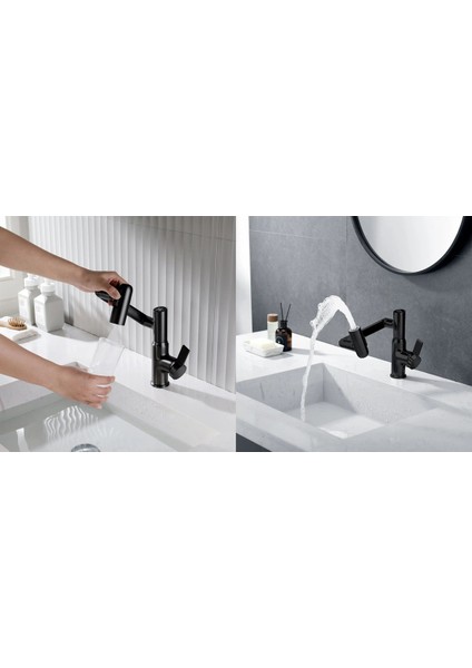 Akıllı Dijital Sıcaklık LED Ekran Banyo Lavabo Bataryası Katlanır Ithal Siyah 7 Yıl Garantili