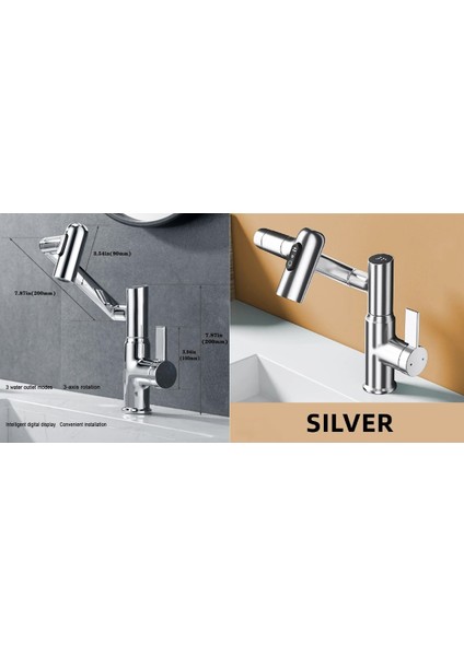 Akıllı Dijital Sıcaklık LED Ekran Banyo Lavabo Bataryası Katlanır Ithal Krom 7 Yıl Garantili fırsatları