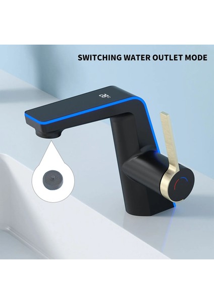 Dijital Sıcaklık LED Ekran Göstergeli Banyo Lavabo Bataryası Siyah Gold Renk Ithal 7 Yıl Garanti fiyatları