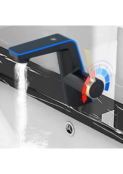 Dijital Sıcaklık LED Ekran Göstergeli Banyo Lavabo Bataryası Siyah Gold Renk Ithal 7 Yıl Garanti modelleri