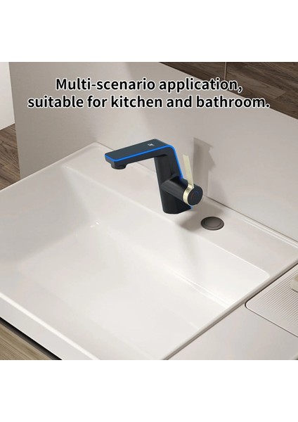 Dijital Sıcaklık LED Ekran Göstergeli Banyo Lavabo Bataryası Siyah Gold Renk Ithal 7 Yıl Garanti