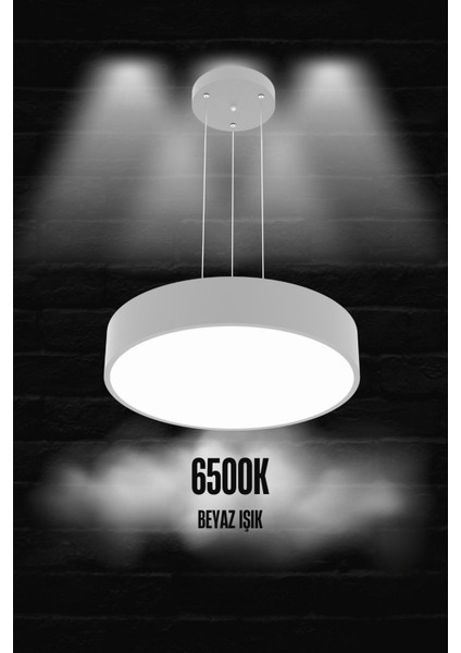 Drum 40CM ( Gri Kasa, Beyaz Işık ) Ledli Modern LED Avize, Salon, Mutfak, Oturma Yatak Odası, Sarkıt