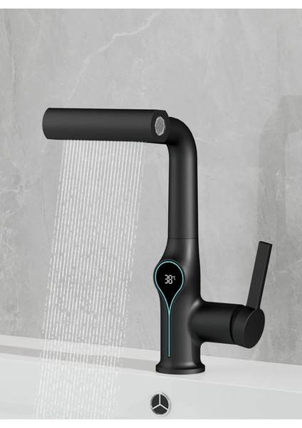 Akıllı Dijital Sıcaklık LED Ekran Banyo Lavabo Bataryası Asansörlü 4 Fonksiyonlu Ithal 7 Yıl Garanti