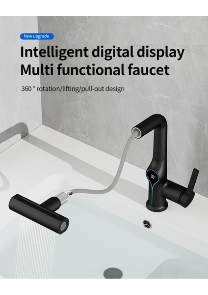 Akıllı Dijital Sıcaklık LED Ekran Banyo Lavabo Bataryası Asansörlü 4 Fonksiyonlu Ithal 7 Yıl Garanti fiyatları