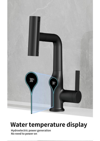 Akıllı Dijital Sıcaklık LED Ekran Banyo Lavabo Bataryası Asansörlü 4 Fonksiyonlu Ithal 7 Yıl Garanti modelleri