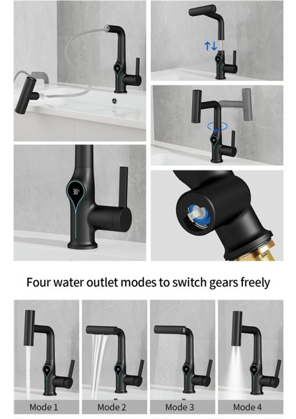 Akıllı Dijital Sıcaklık LED Ekran Banyo Lavabo Bataryası Asansörlü 4 Fonksiyonlu Ithal 7 Yıl Garanti fırsatları