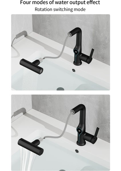 Akıllı Dijital Sıcaklık LED Ekran Banyo Lavabo Bataryası Asansörlü 4 Fonksiyonlu Ithal 7 Yıl Garanti