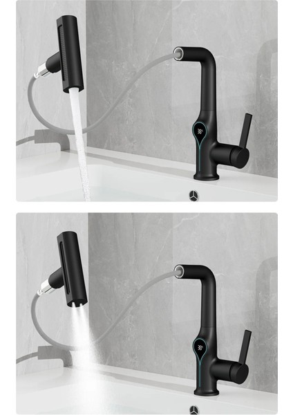 Akıllı Dijital Sıcaklık LED Ekran Banyo Lavabo Bataryası Asansörlü 4 Fonksiyonlu Ithal 7 Yıl Garanti