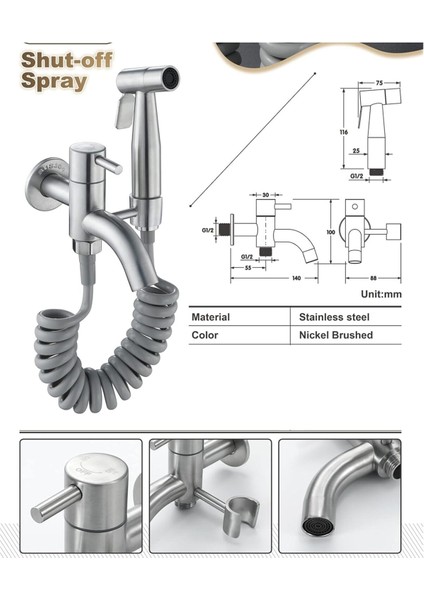 Banyo Tuvalet Taharet Musluğu Spiralli Bide Özel Temizlik 7 Yıl Garantili Mat Krom Nikel Ithal fırsatları