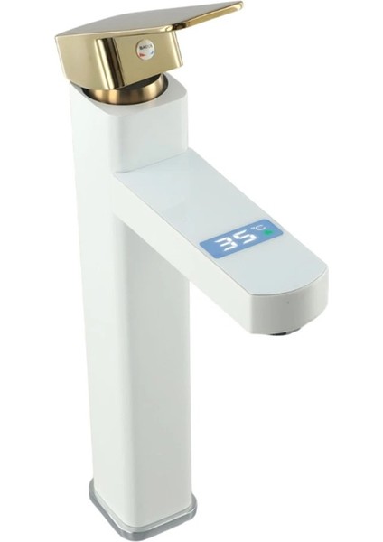 Akıllı Dijital Sıcaklık LED Ekran Banyo Çanak Lavabo Bataryası Beyaz Gold Ithal 7 Yıl Garantili modelleri