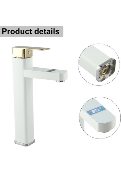 Akıllı Dijital Sıcaklık LED Ekran Banyo Çanak Lavabo Bataryası Beyaz Gold Ithal 7 Yıl Garantili indirimleri